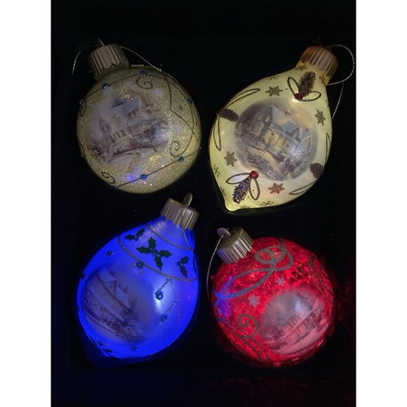 Set of 4 Thomas Kinkade Bradford Glow of the Holiday Glass Christmas Ornaments - Picture 2 of 15